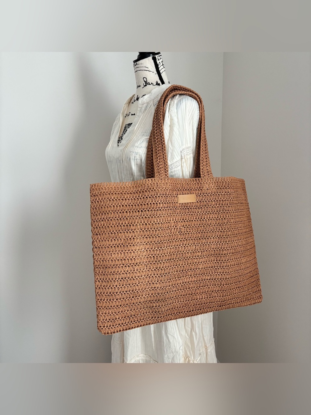 Burberry Goddess Paper Straw Tote Shoulder Bag Brown Large GWP NEW